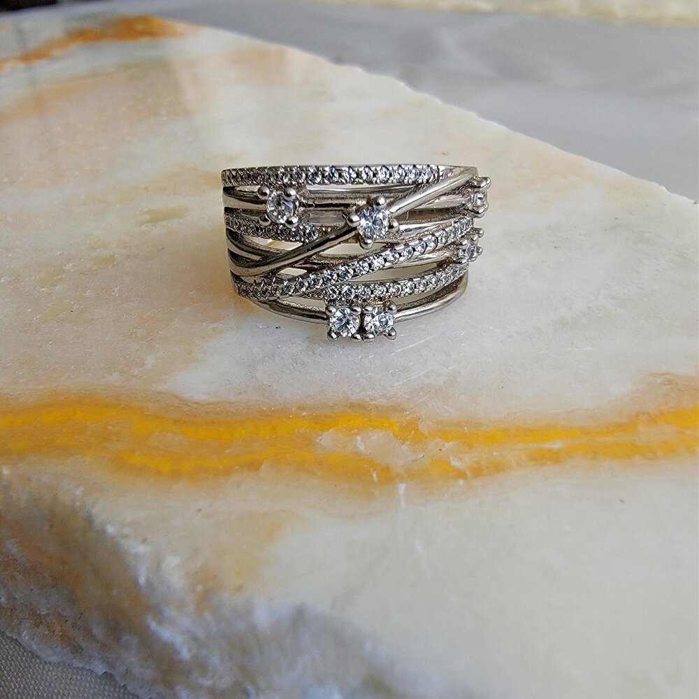 925 Sterling Silver Multi-Layer Criss-Cross Wide Band Ring